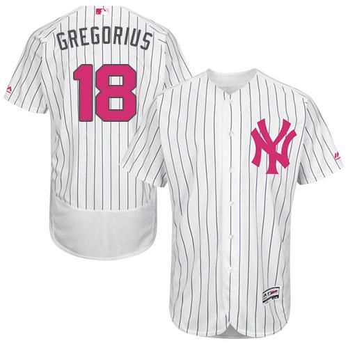 Yankees #18 Didi Gregorius White Strip Flexbase Authentic Collection 2016 Mother's Day Stitched MLB Jersey Yankees #18 Didi Gregorius White Strip Flexbase Authentic Collection 2016 Mother's Day Stitched MLB Jersey
