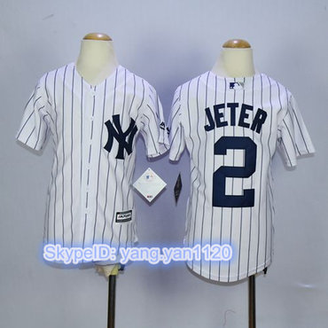 Yankees #2 Derek Jeter White Name Back Stitched Youth MLB Jersey