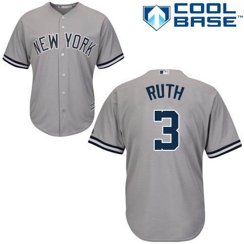 Yankees #3 Babe Ruth Grey Cool Base Stitched Youth MLB Jersey Yankees #3 Babe Ruth Grey Cool Base Stitched Youth MLB Jersey