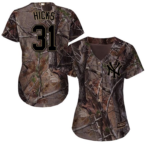 Yankees #31 Aaron Hicks Camo Realtree Collection Cool Base Women's Stitched Baseball Jersey