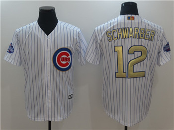 Youth's Cubs #12 Kyle Schwarber Majestic White Gold 2017 Gold Program Fashion Cool Base Replica Team Jersey Youth's Cubs #12 Kyle Schwarber Majestic White Gold 2017 Gold Program Fashion Cool Base Replica Team Jersey