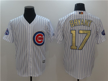 Youth's Cubs #17 Kris Bryant Majestic White Gold 2017 Gold Program Fashion Cool Base Replica Team Jersey