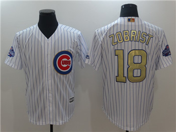 Youth's Cubs #18 Ben Zobrist Majestic White Gold 2017 Gold Program Fashion Cool Base Replica Team Jersey