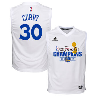 Youth Golden State Warriors Stephen Curry adidas White 2017 NBA Finals Champions Fashion Replica Jersey