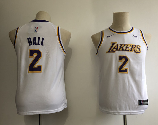 Youth Lakers 2 Lonzo Ball White Youth 2018-19 Nike Swingman Jersey