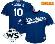 Youth Los Angeles Dodgers Justin Turner Majestic Royal 2017 World Series Patch Cool Base Player Jersey