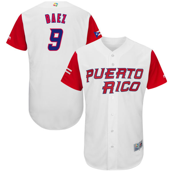 Team Puerto Rico #9 Javier Baez 2017 World Baseball Classic Authentic Customized Stitched MLB Jersey