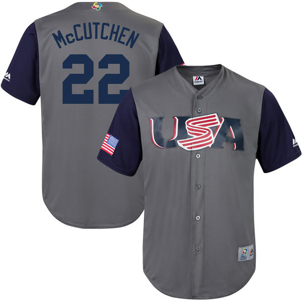Team USA #22 Mccutchen Gray 2017 World Baseball Classic Authentic Customized Stitched MLB Jersey