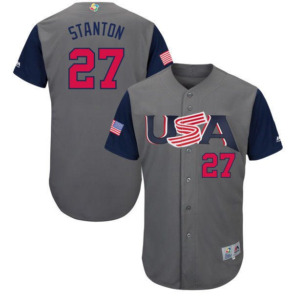 Team USA #27 Stanton Gray 2017 World Baseball Classic Authentic Customized Stitched MLB Jersey