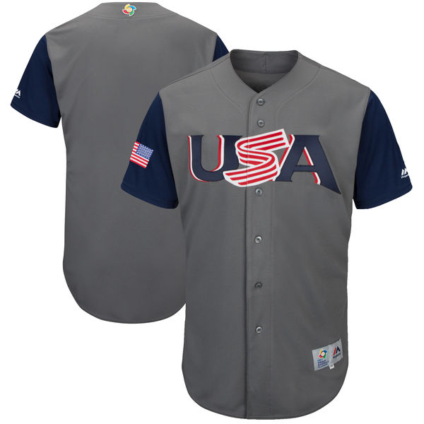 Team USA Blank Gray 2017 World Baseball Classic Authentic Customized Stitched MLB Jersey