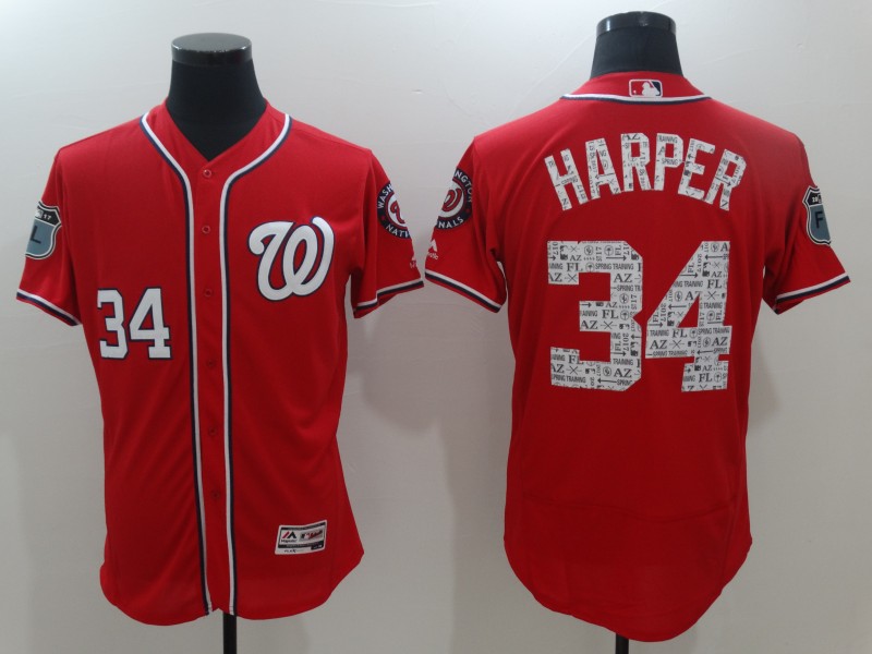 Men's Washington Nationals #34 Bryce Harper Majestic Alternate Scarlet 2017 FlexBase Authentic Collection On-Field Spring Training Player Jersey