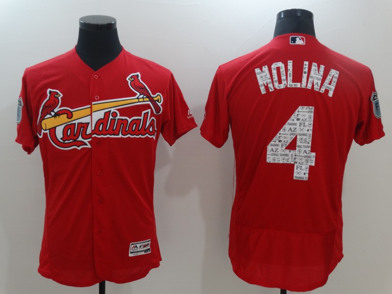 Men's St. Louis Cardinals #4 Yadier Molina Majestic Scarlet 2017 Spring Training Authentic FlexBase Player Jersey