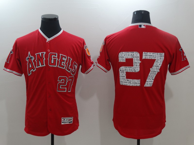 Men's Los Angeles Angels of Anaheim Mike Trout Majestic Alternate Scarlet 2016 FlexBase Authentic Collection On-Field Spring Training Player Jersey