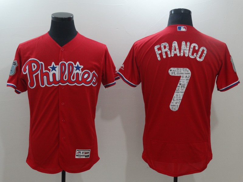 Men's Philadelphia Phillies #7 Maikel Franco Majestic Scarlet 2017 Spring Training Authentic FlexBase Player Jersey 