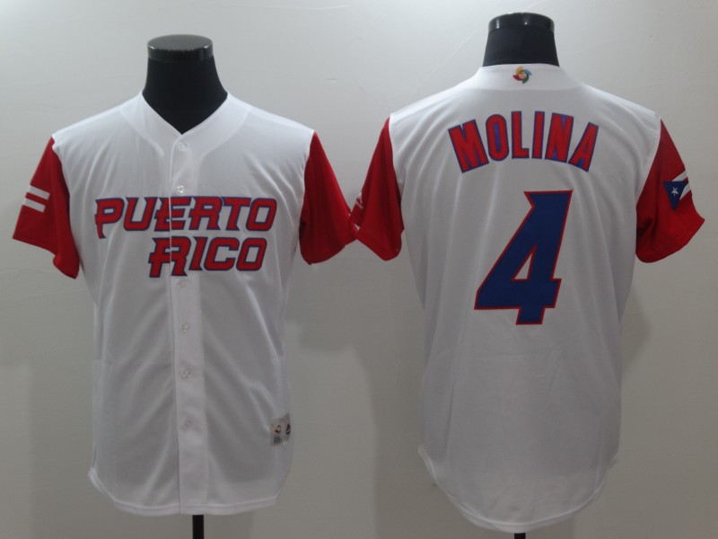 Team Puerto Rico #4 Malina  2017 World Baseball Classic Authentic Customized Patch Stitched  MLB Jersey